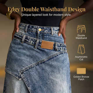 StyleFlow – Vintage Wash Layered Denim Maxi Skirt