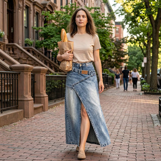 StyleFlow – Vintage Wash Layered Denim Maxi Skirt