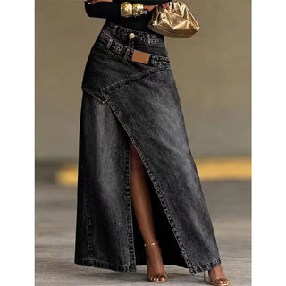 StyleFlow – Vintage Wash Layered Denim Maxi Skirt