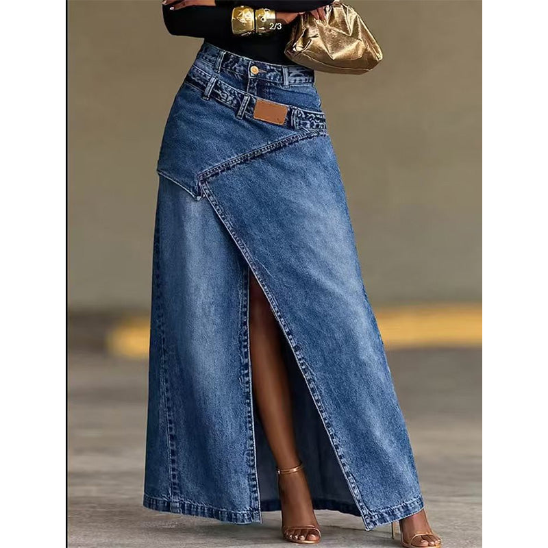 StyleFlow – Vintage Wash Layered Denim Maxi Skirt