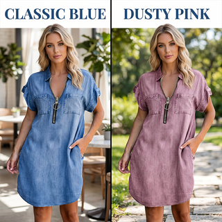 DenimFlow – Relaxed Short-Sleeve Shirt Dress
