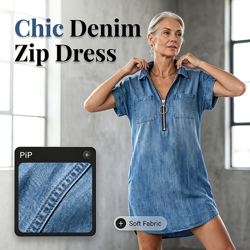 DenimFlow – Relaxed Short-Sleeve Shirt Dress