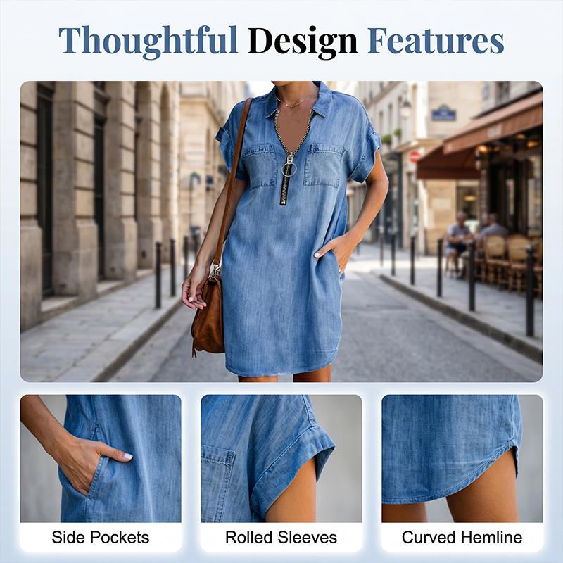 DenimFlow – Relaxed Short-Sleeve Shirt Dress