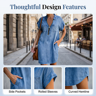 DenimFlow – Relaxed Short-Sleeve Shirt Dress