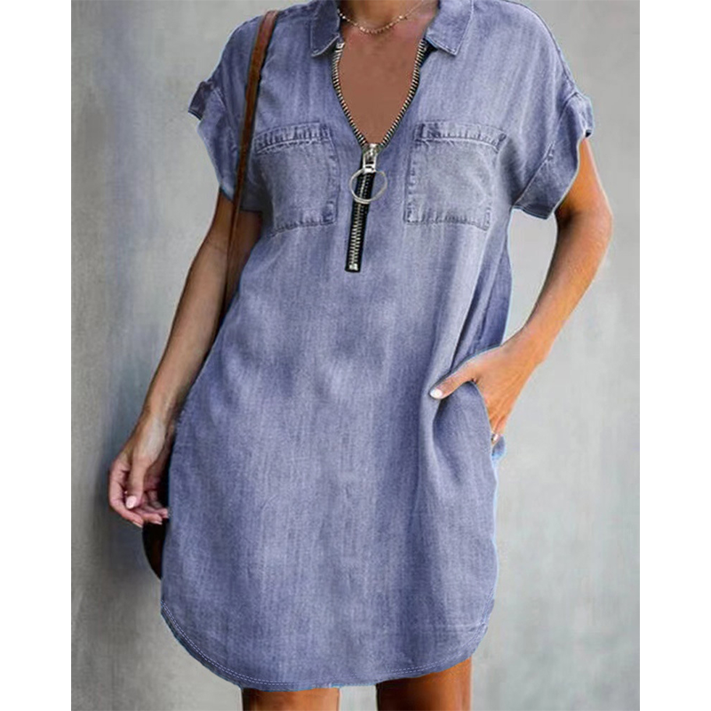DenimFlow – Relaxed Short-Sleeve Shirt Dress