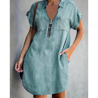 DenimFlow – Relaxed Short-Sleeve Shirt Dress