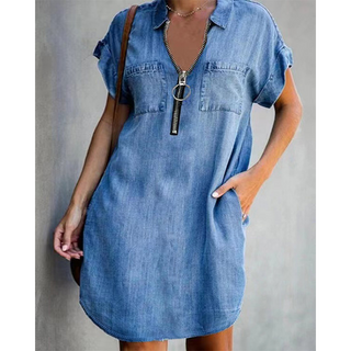 DenimFlow – Relaxed Short-Sleeve Shirt Dress