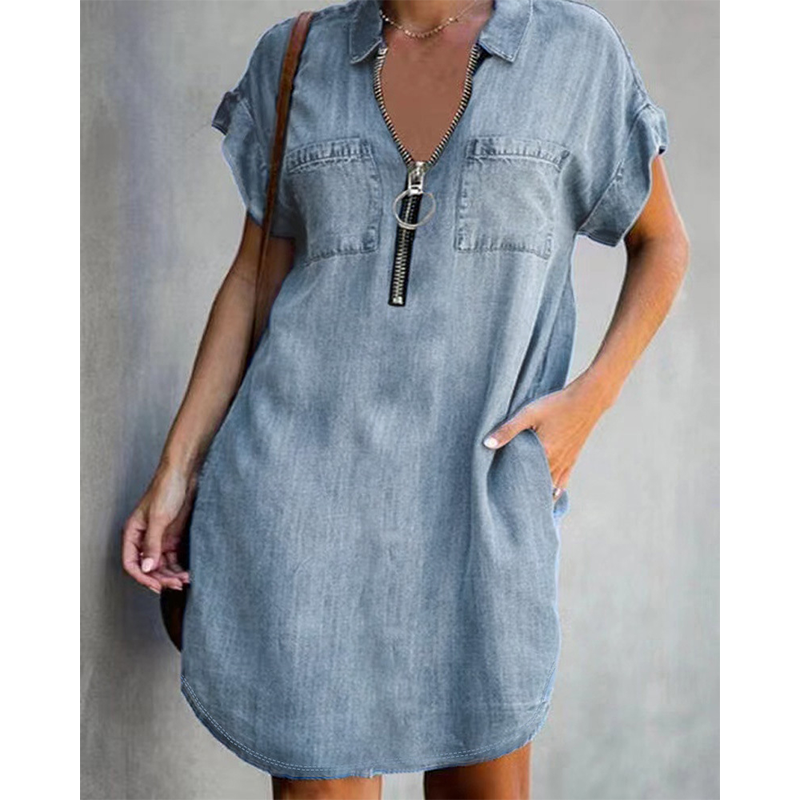 DenimFlow – Relaxed Short-Sleeve Shirt Dress