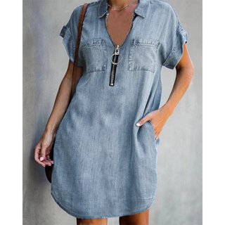 DenimFlow – Relaxed Short-Sleeve Shirt Dress