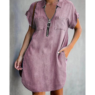 DenimFlow – Relaxed Short-Sleeve Shirt Dress