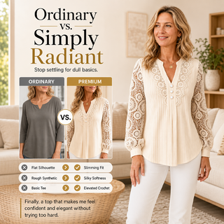 LaceLuxe – Elegant Lace Patchwork V-Neck Blouse