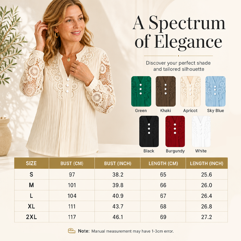 LaceLuxe – Elegant Lace Patchwork V-Neck Blouse
