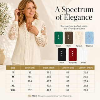 LaceLuxe – Elegant Lace Patchwork V-Neck Blouse