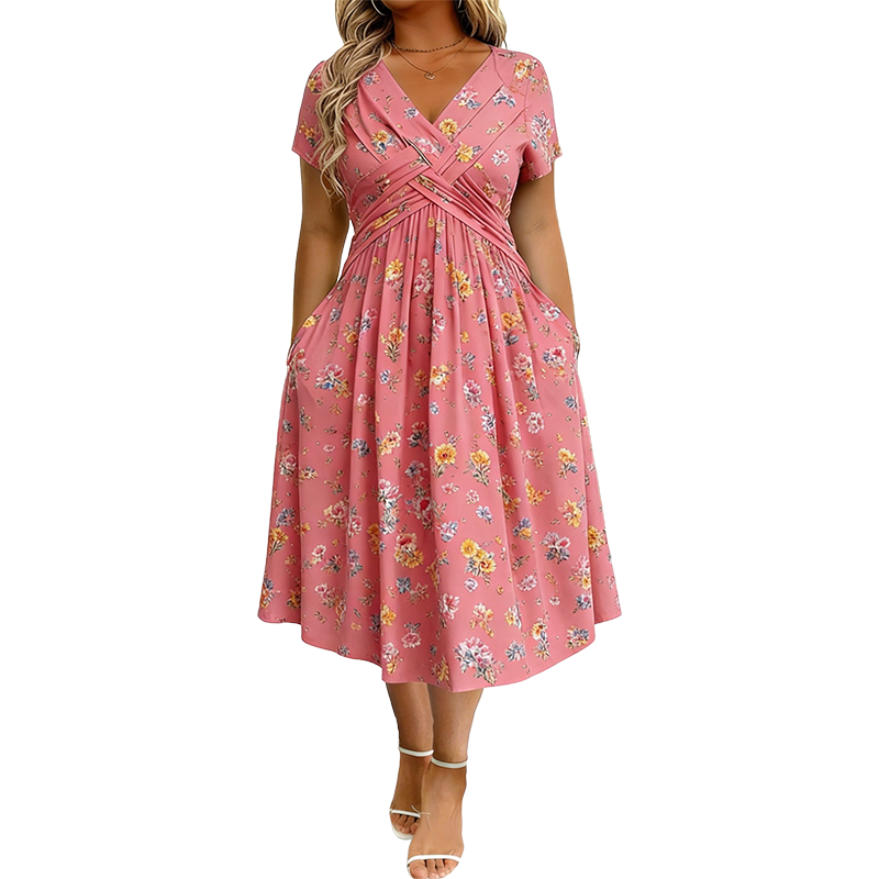 StyleBloom – Floral V-Neck Twist-Waist Dress