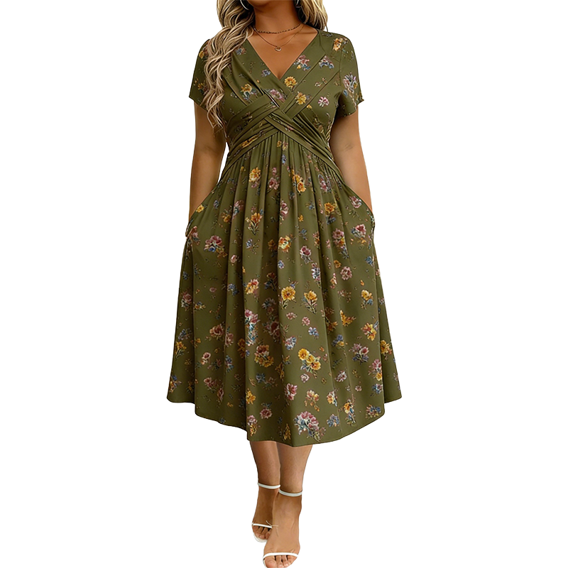 StyleBloom – Floral V-Neck Twist-Waist Dress