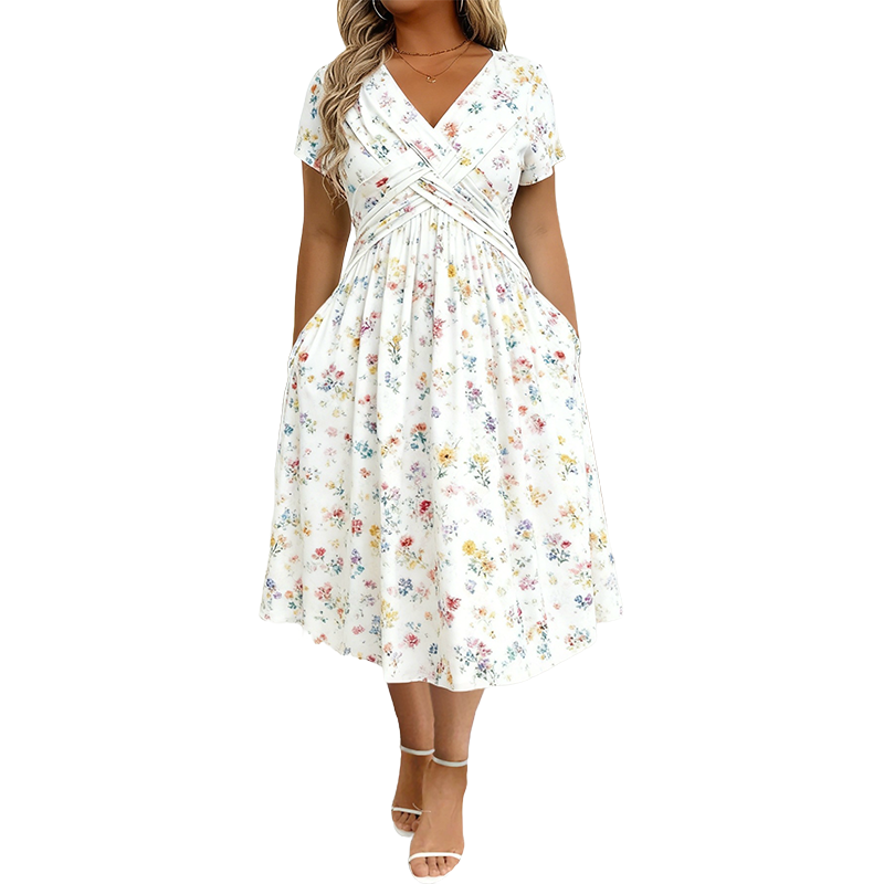 StyleBloom – Floral V-Neck Twist-Waist Dress