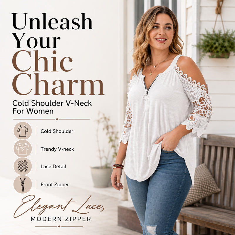 GraceVibe – Elegant Zipper Cold Shoulder Top