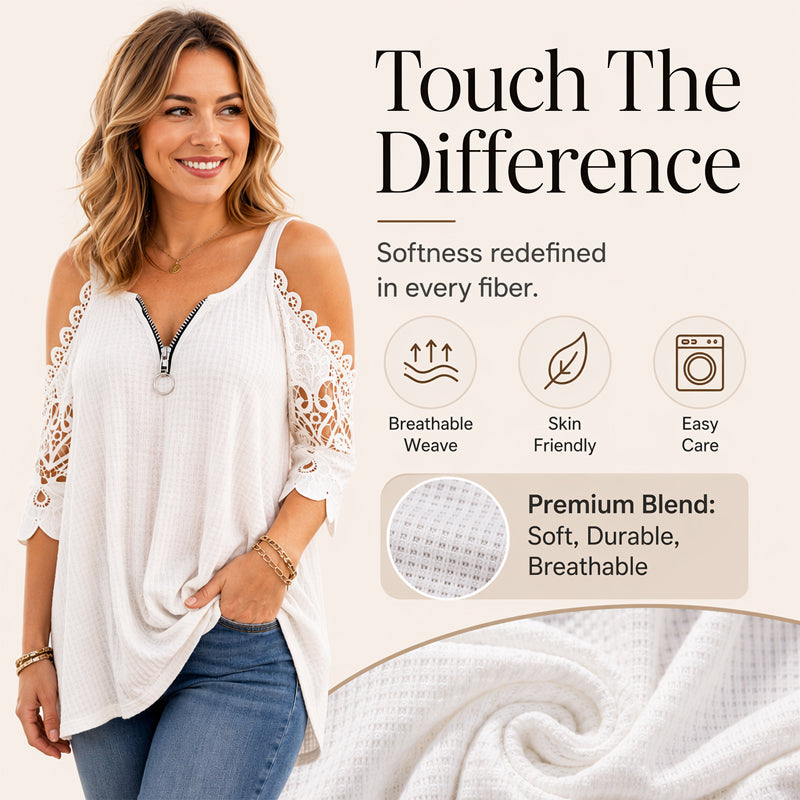 GraceVibe – Elegant Zipper Cold Shoulder Top