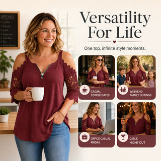 GraceVibe – Elegant Zipper Cold Shoulder Top