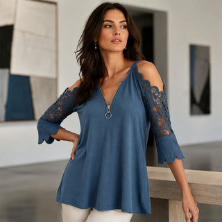 GraceVibe – Elegant Zipper Cold Shoulder Top