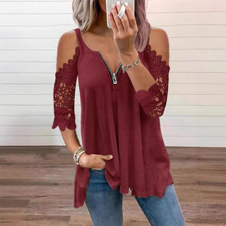 GraceVibe – Elegant Zipper Cold Shoulder Top