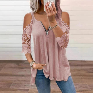GraceVibe – Elegant Zipper Cold Shoulder Top