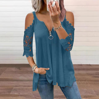 GraceVibe – Elegant Zipper Cold Shoulder Top