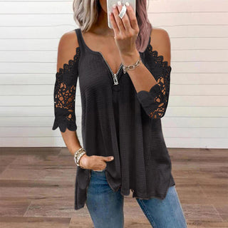 GraceVibe – Elegant Zipper Cold Shoulder Top