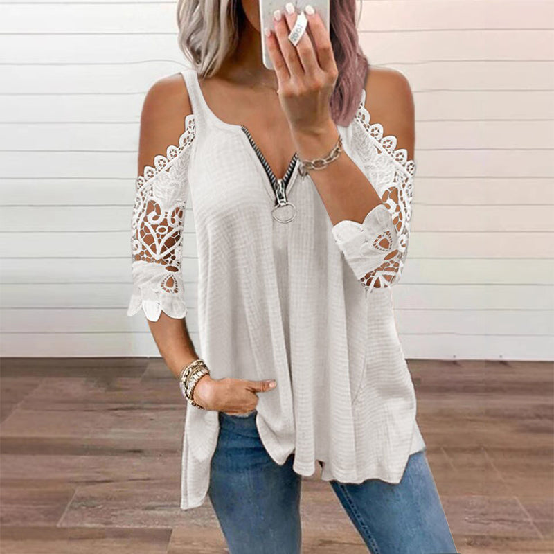 GraceVibe – Elegant Zipper Cold Shoulder Top