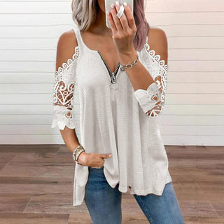 GraceVibe – Elegant Zipper Cold Shoulder Top