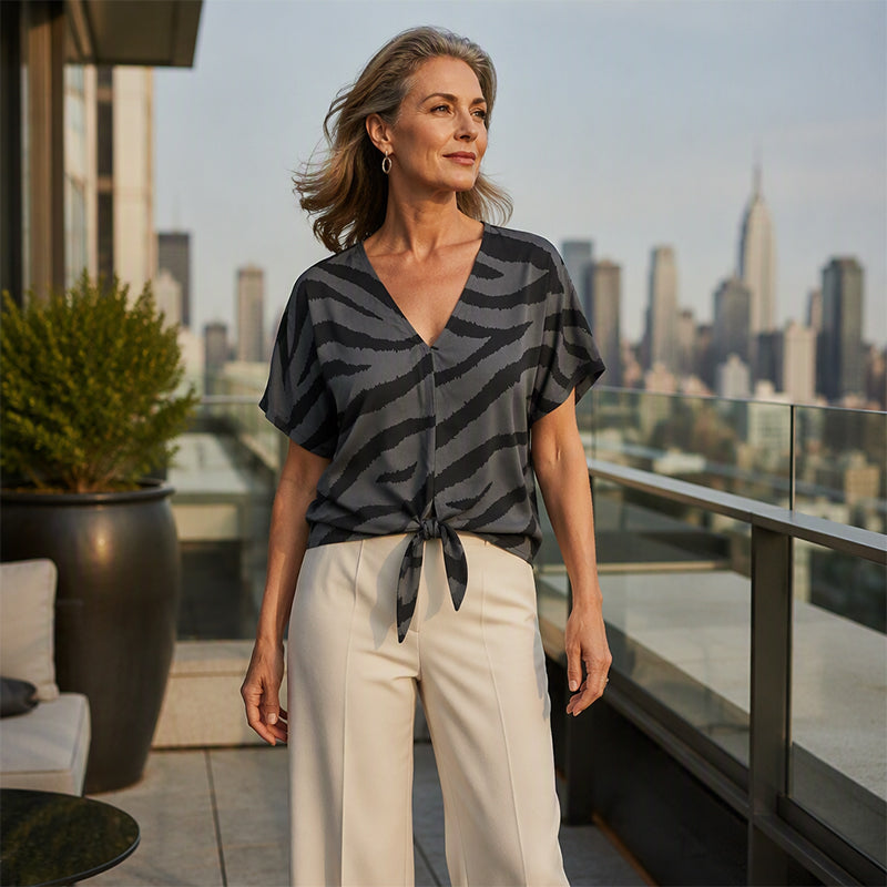 ZebraMuse – Waist-Tie V-Neck Tee