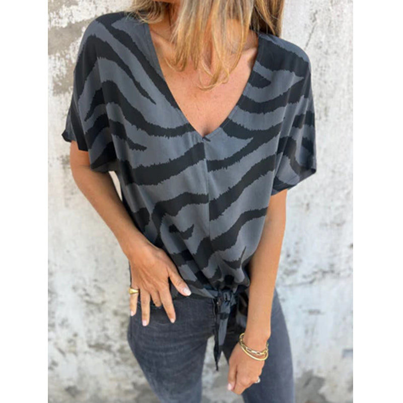 ZebraMuse – Waist-Tie V-Neck Tee