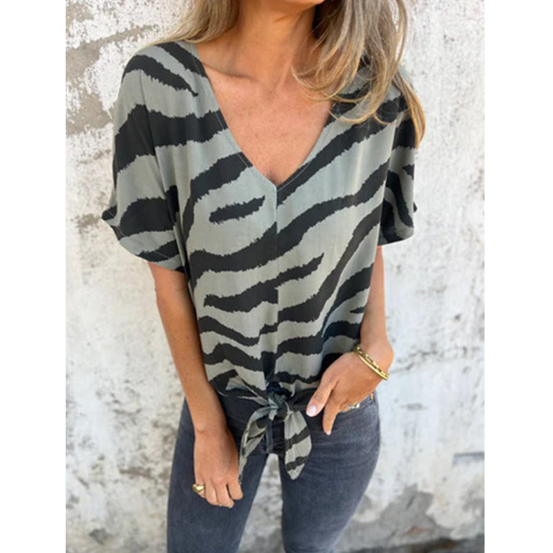 ZebraMuse – Waist-Tie V-Neck Tee