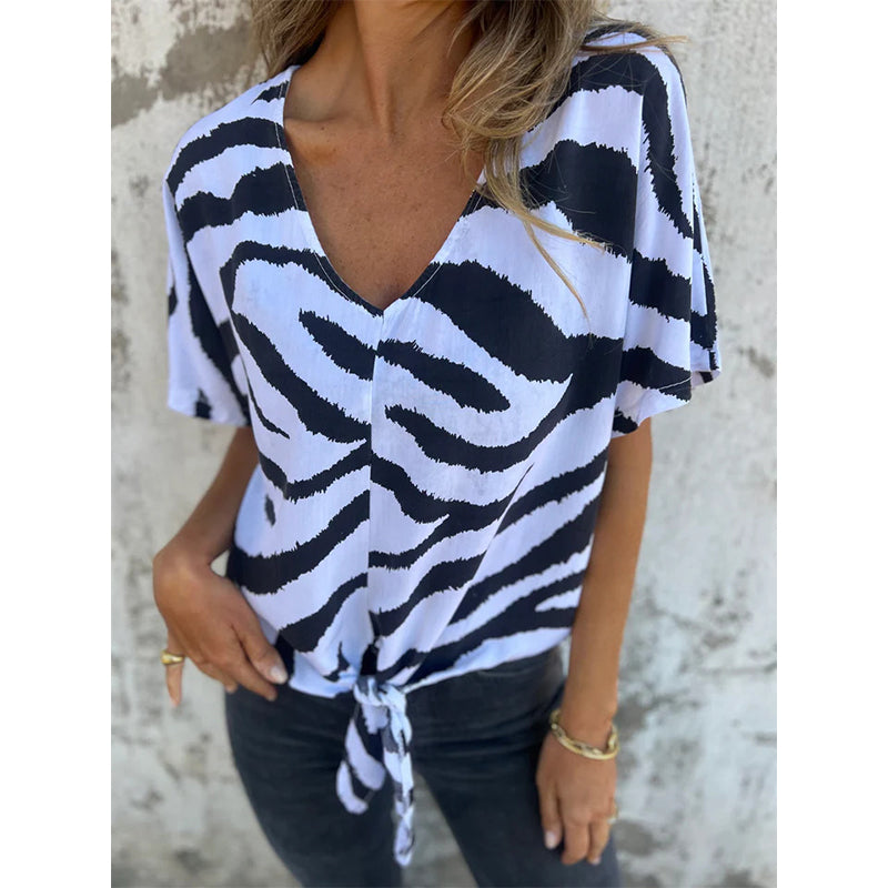 ZebraMuse – Waist-Tie V-Neck Tee