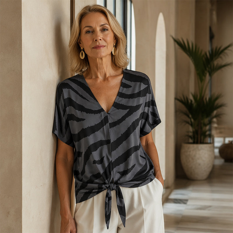 ZebraMuse – Waist-Tie V-Neck Tee