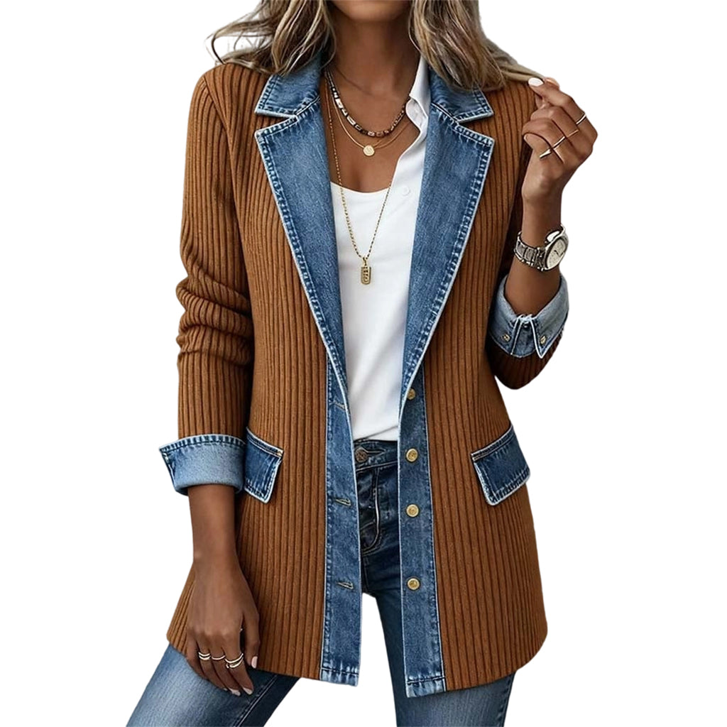 DenimAura – Refined Women's Ribbed Detail Denim Coat