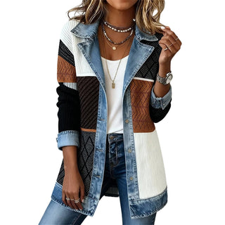 DenimAura – Refined Women's Ribbed Detail Denim Coat