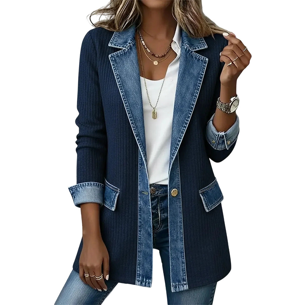 DenimAura – Refined Women's Ribbed Detail Denim Coat