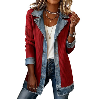 DenimAura – Refined Women's Ribbed Detail Denim Coat