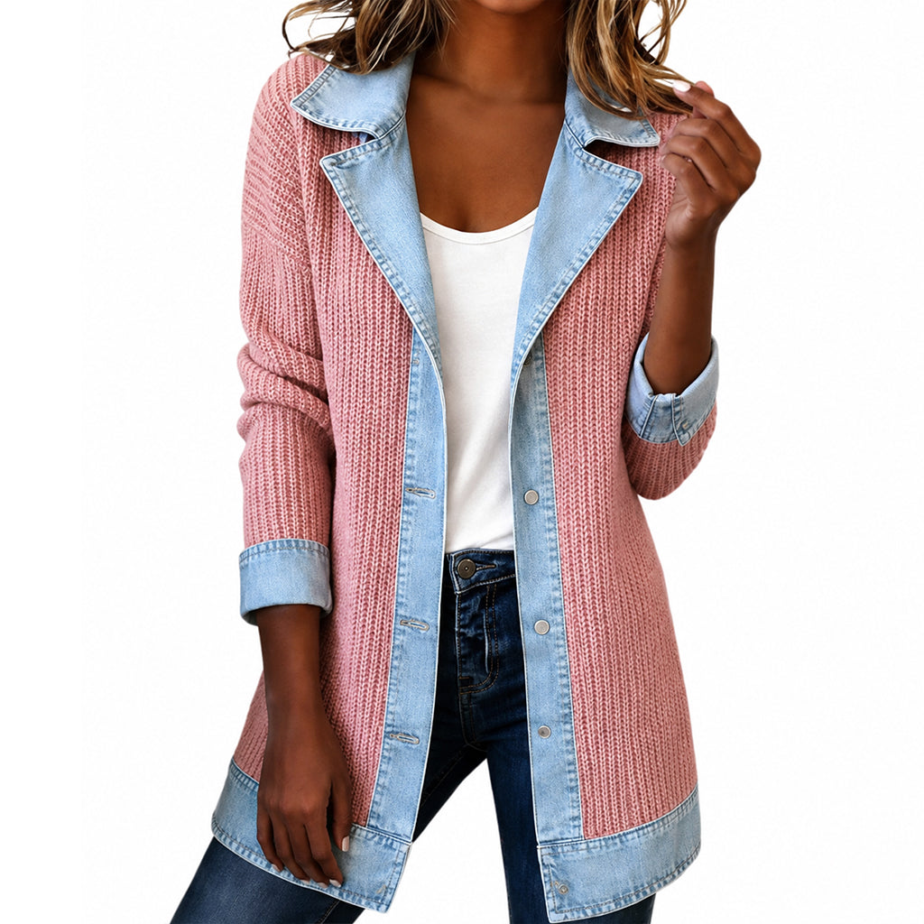 DenimAura – Refined Women's Ribbed Detail Denim Coat