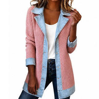 DenimAura – Refined Women's Ribbed Detail Denim Coat