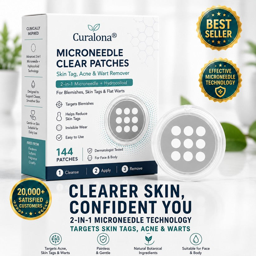 🌟 Curalona® 2-in-1 Microneedle & Hydrocolloid Patch 🌿 Invisible Face & Body Patches for Raised Moles, Acne, Flat Warts & Skin Tags - Helps Improve the Appearance of Wrinkles, Scars & Blemishes