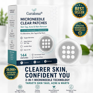 🌟 Curalona® 2-in-1 Microneedle & Hydrocolloid Patch 🌿 Invisible Face & Body Patches for Raised Moles, Acne, Flat Warts & Skin Tags - Helps Improve the Appearance of Wrinkles, Scars & Blemishes