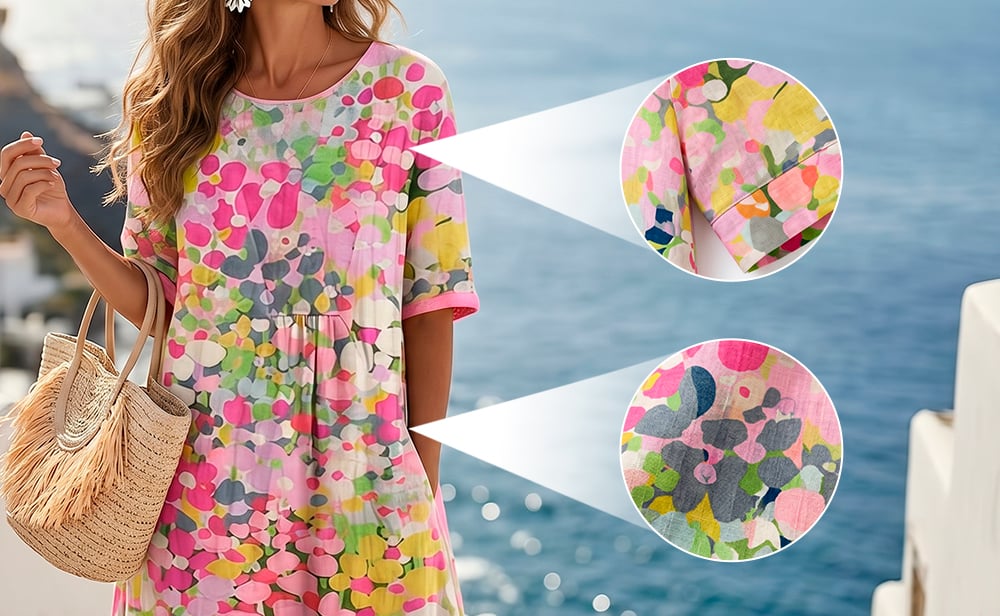 AquaBloom A-Line - Watercolor Midi Dress with Hidden Pockets