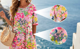 AquaBloom A-Line - Watercolor Midi Dress with Hidden Pockets