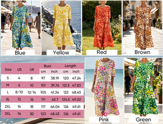 AquaBloom A-Line - Watercolor Midi Dress with Hidden Pockets