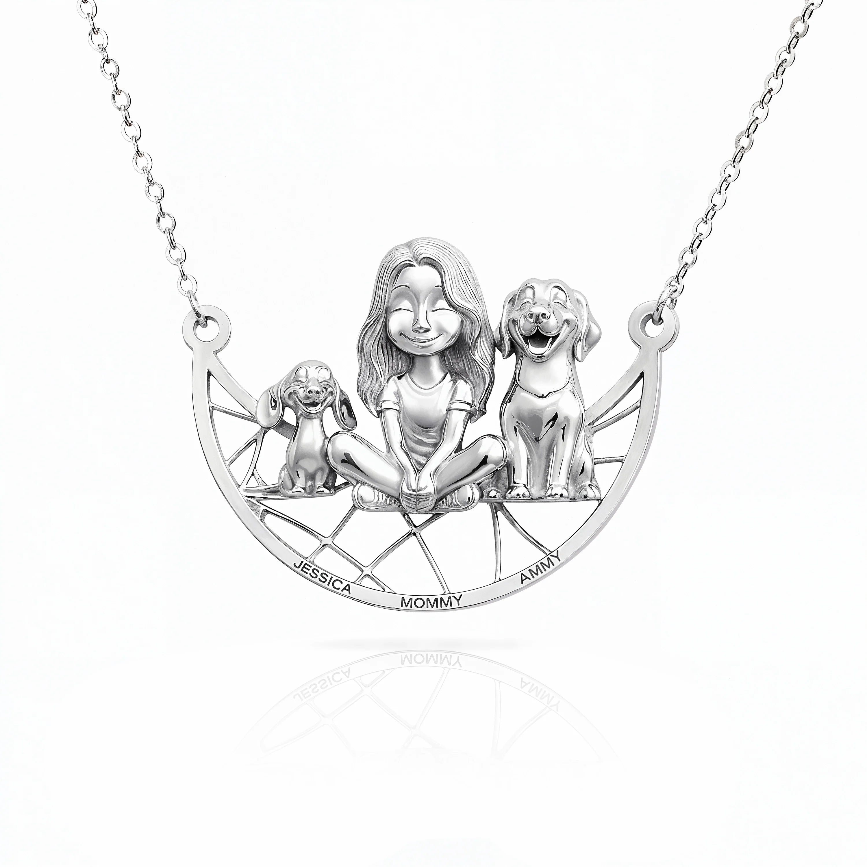 Paw & Heart – Custom Girl With Dogs Necklace