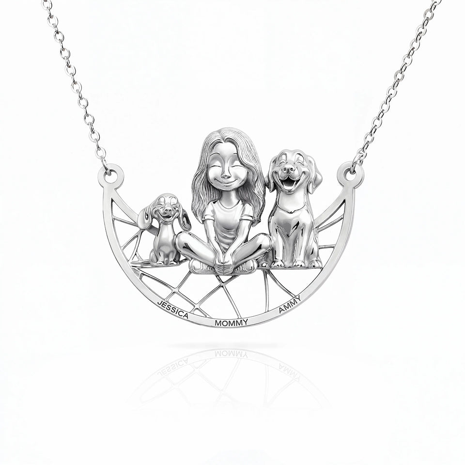 Paw & Heart – Custom Girl With Dogs Necklace