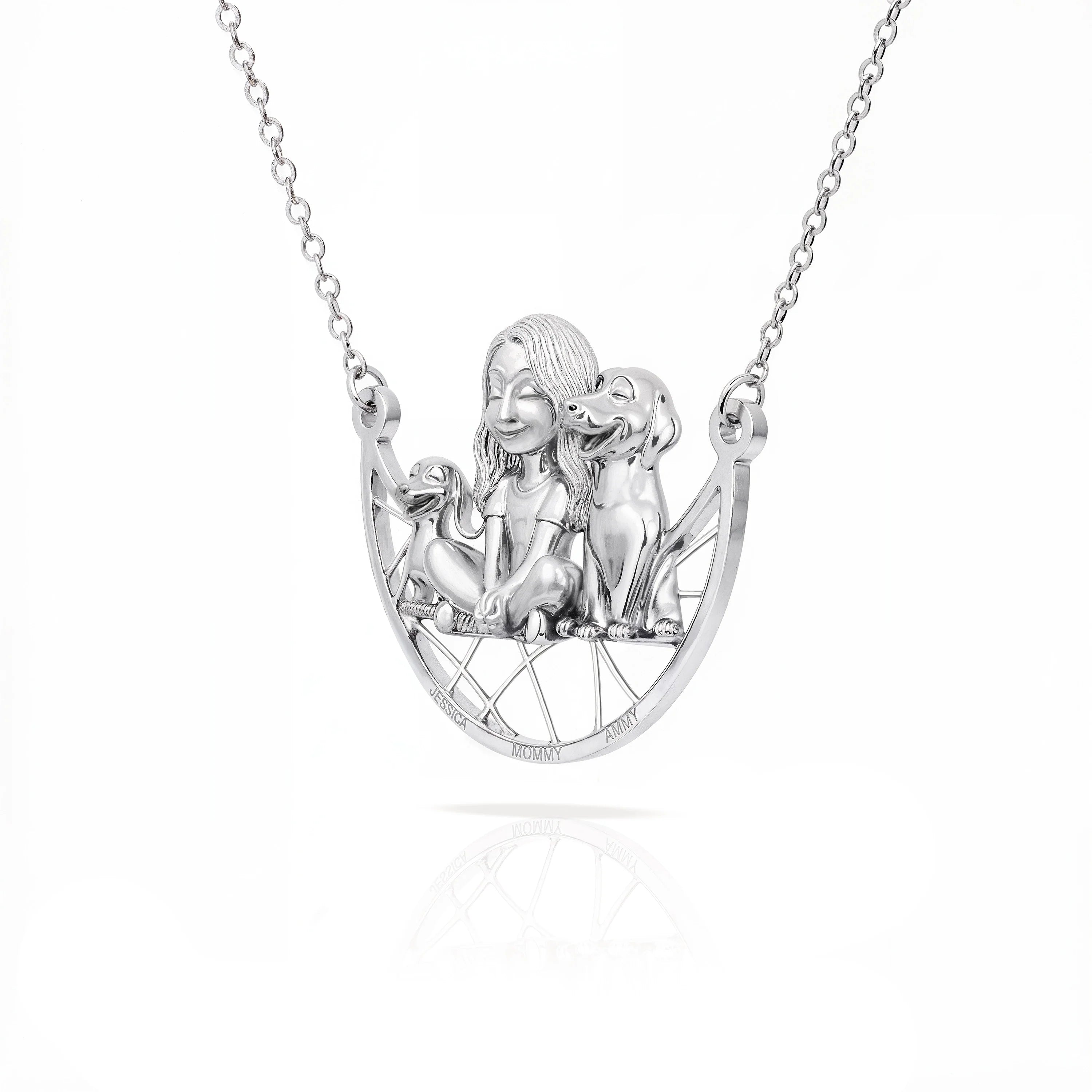 Paw & Heart – Custom Girl With Dogs Necklace