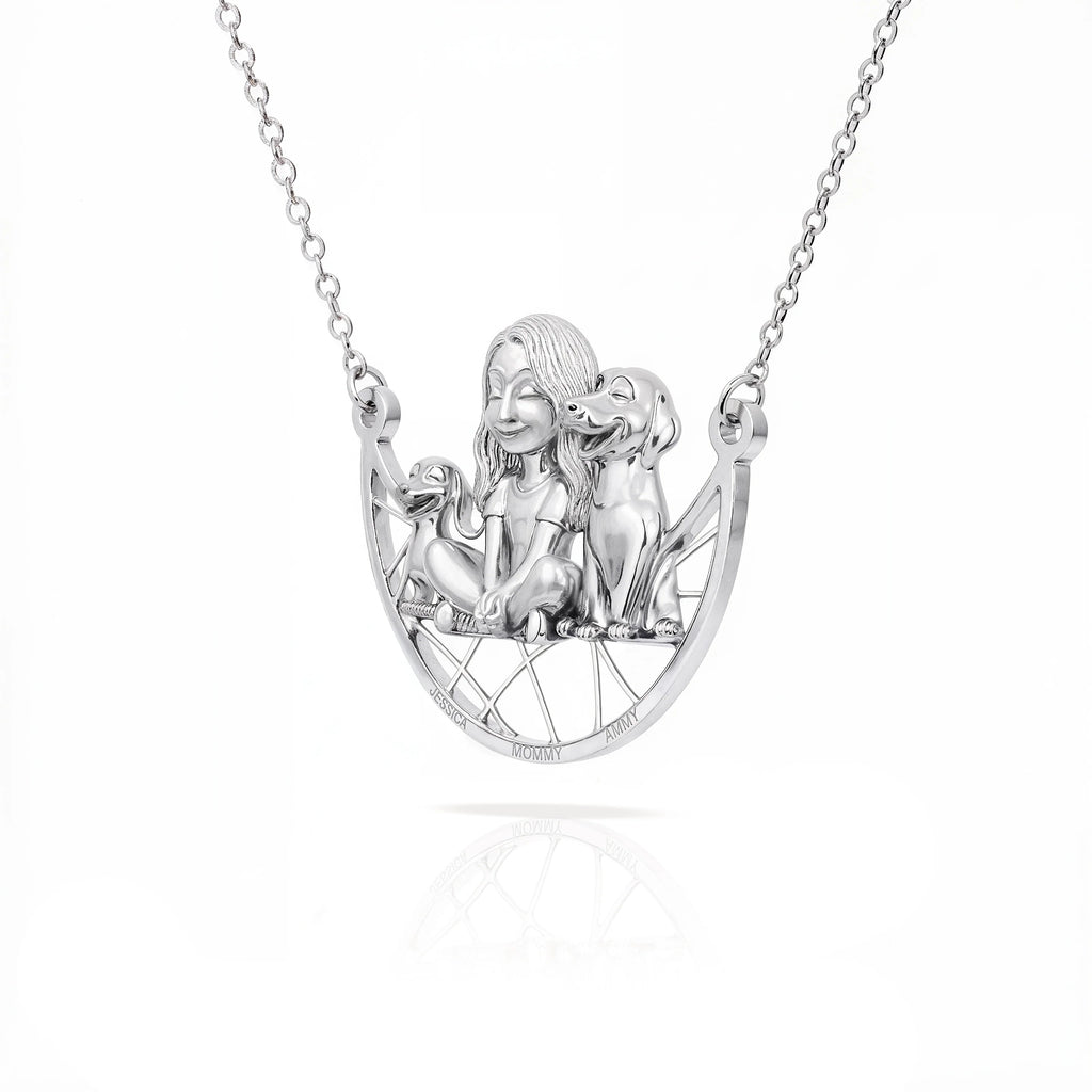Paw & Heart – Custom Girl With Dogs Necklace